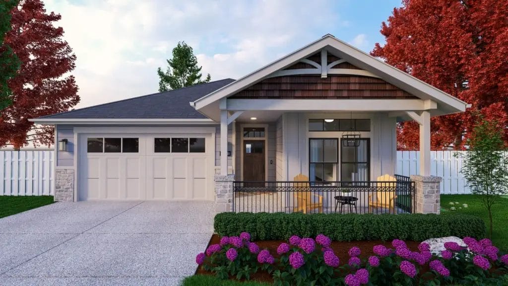 grey house and white garage