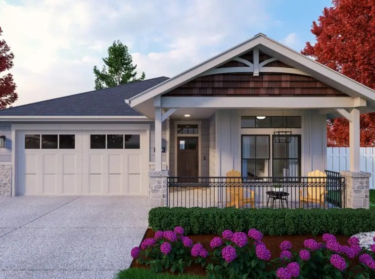 grey house and white garage